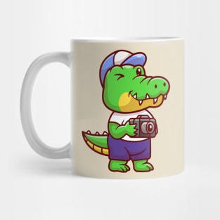 Cute Crocodile Photographer Holding Camera Cartoon Mug